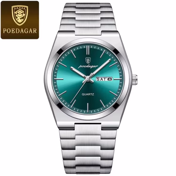 Poedagar 930 classic men's quartz watch in silver & green